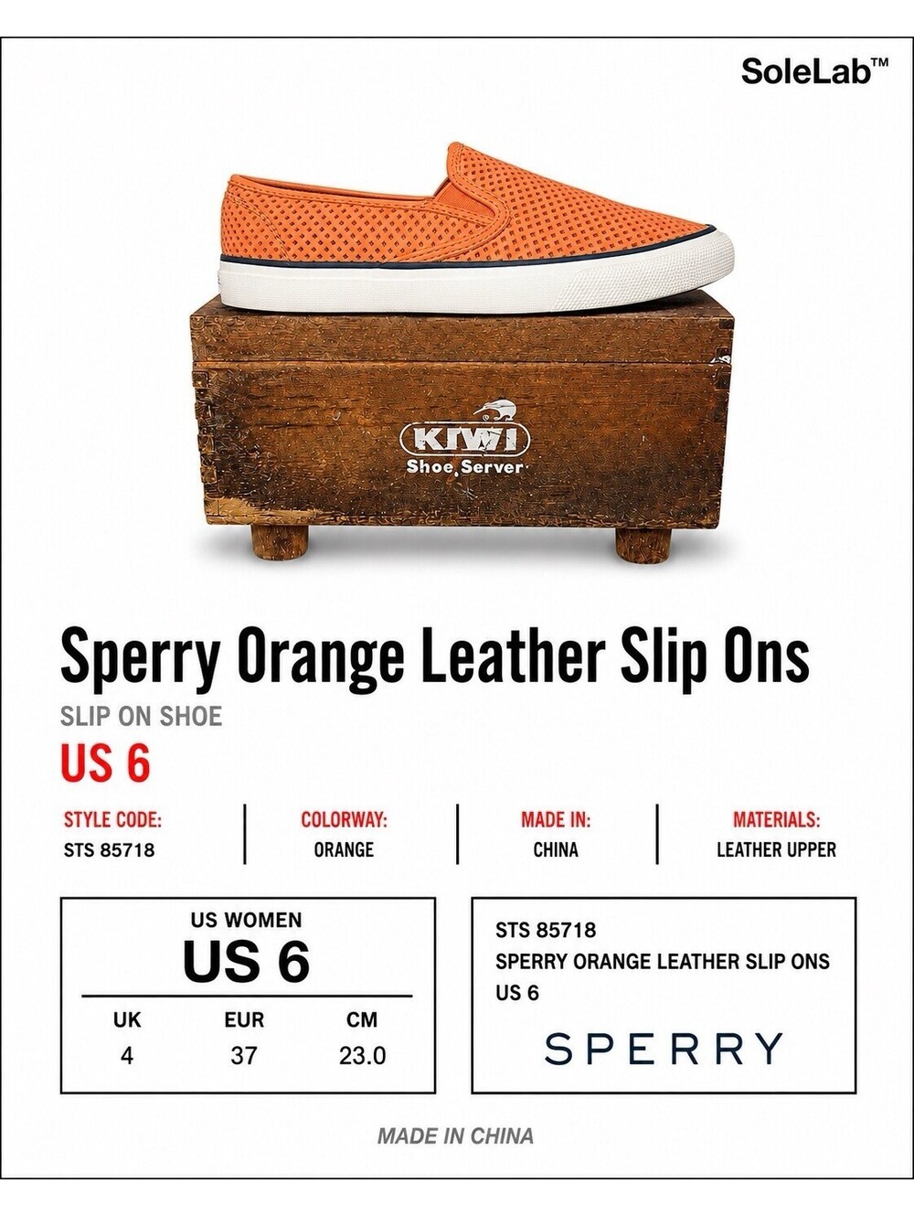 Sperry Women’s 6 M Orange Perforated Leather Slip-On Sneakers STS 85718